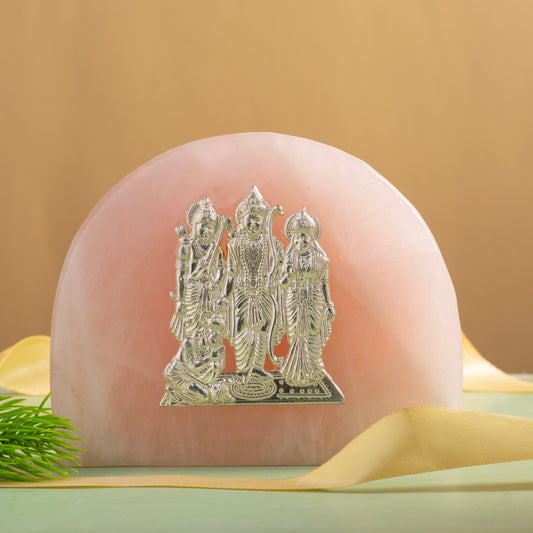 NATURAL ROSE QUARTZ STONE PURE SILVER RAM DARBAR