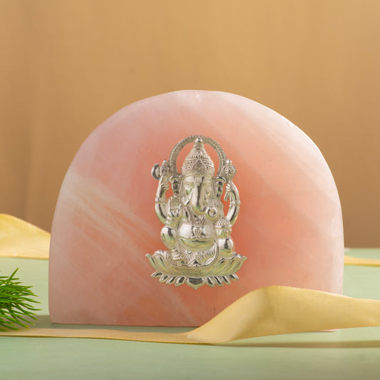 NATURAL ROSE QUARTZ STONE PURE SILVER GANESH JI