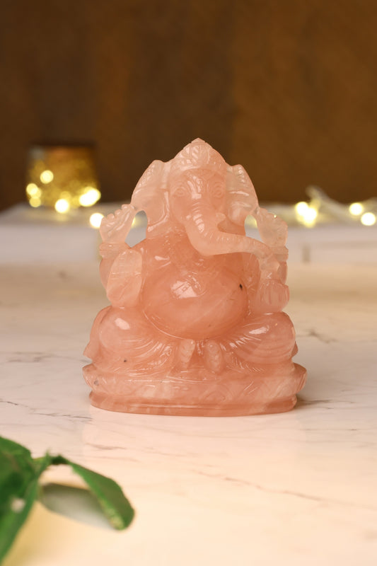 NATURAL ROSE QUARTZ GANESHA