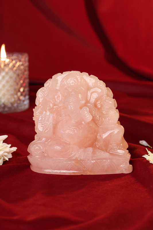 NATURAL ROSE QUARTZ GANESHA