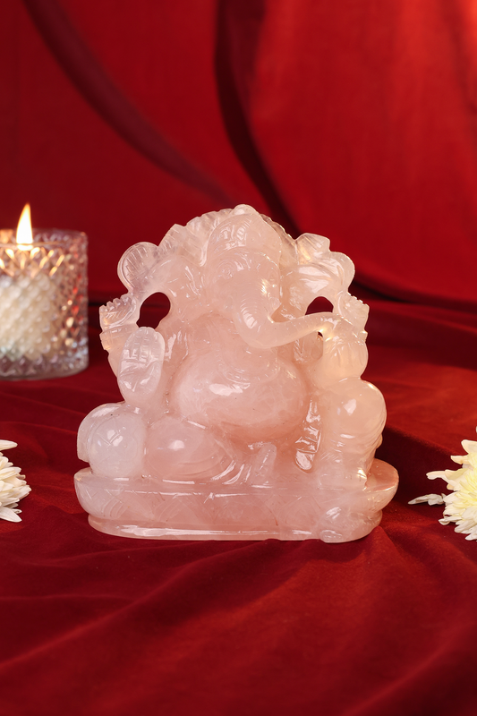 NATURAL ROSE QUARTZ GANESHA