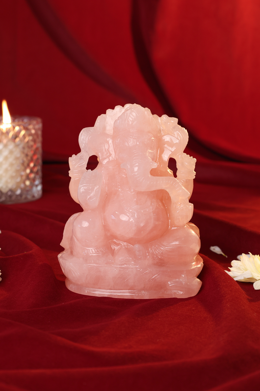 NATURAL ROSE QUARTZ GANESHA