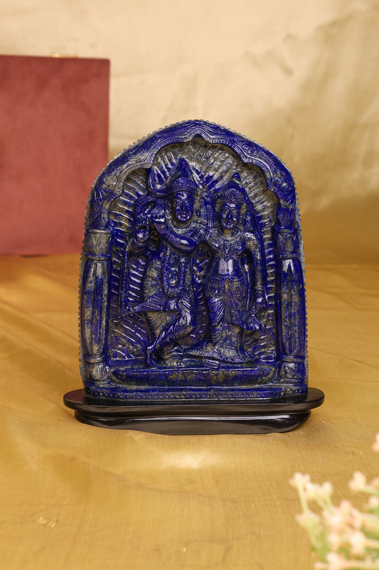 LAPIS LAZULI RADHA KRISHNA WITH WOODEN BASE