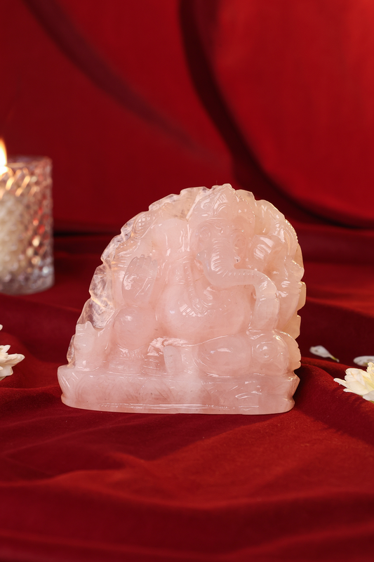 NATURAL ROSE QUARTZ GANESHA