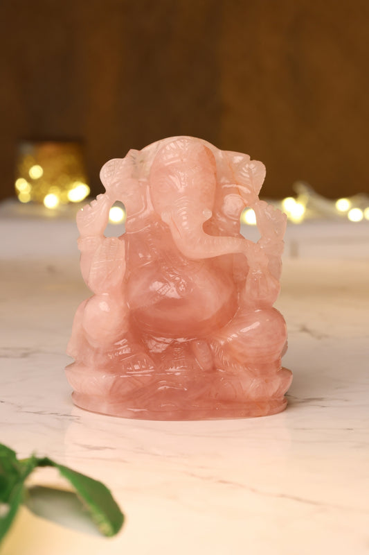 NATURAL ROSE QUARTZ GANESHA