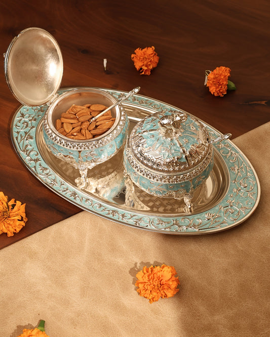 Elephant Sugar Pot with oval tray (Set of 2)