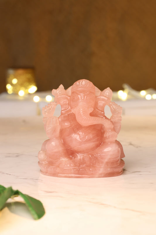 NATURAL ROSE QUARTZ GANESHA