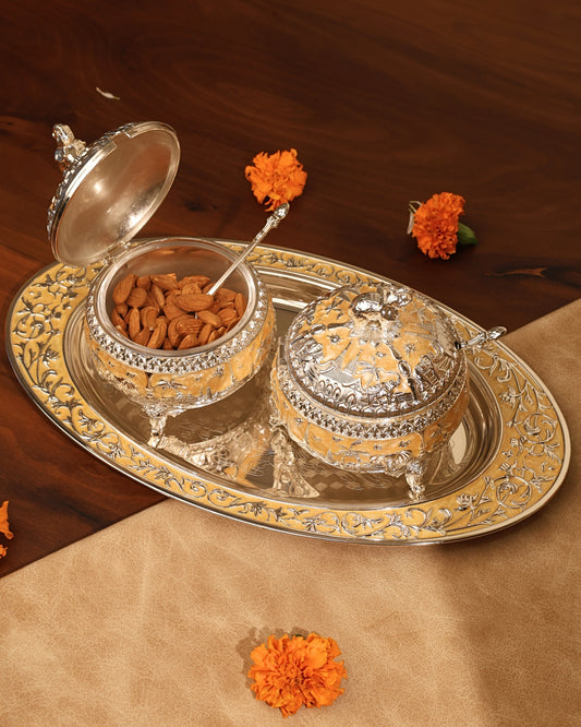 Elephant Sugar Pot with oval tray (Set of 2)