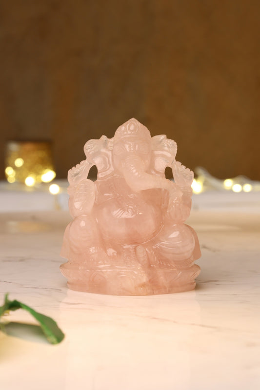 NATURAL ROSE QUARTZ GANESHA