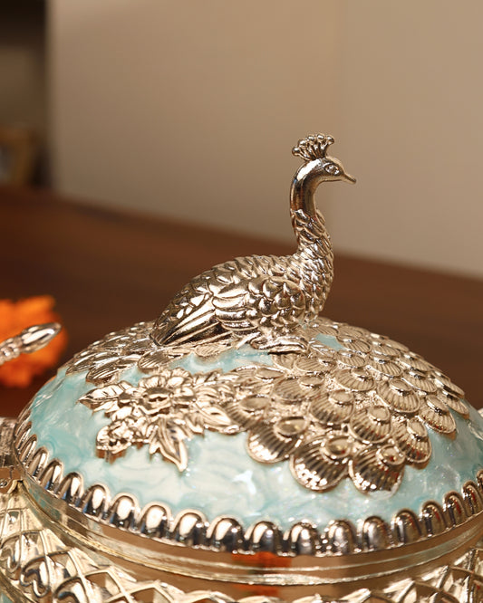 Peacock sugar pots with oval tray (Set of 2)