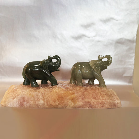 Natural Green aventurine elephant with rose quartz abstract base