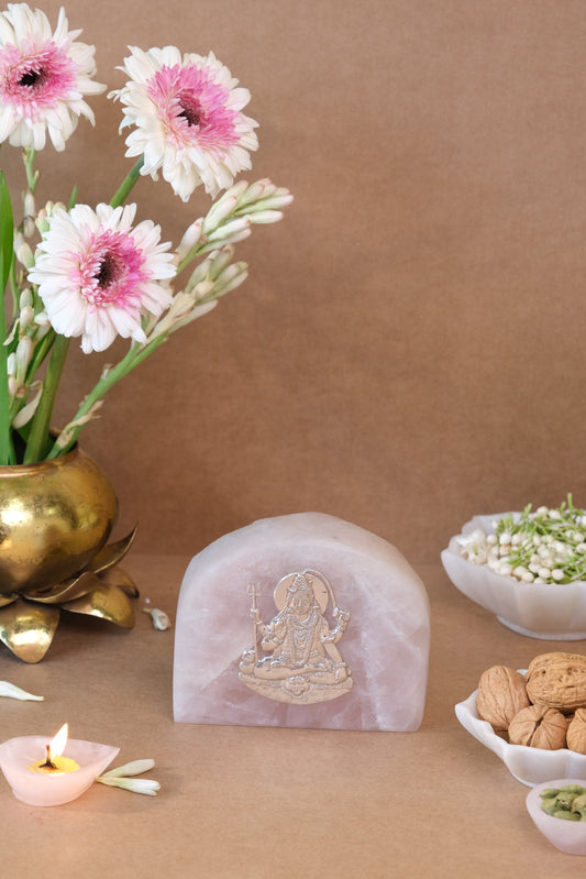 NATURAL ROSE QUARTZ STONE PURE SILVER SHIVA