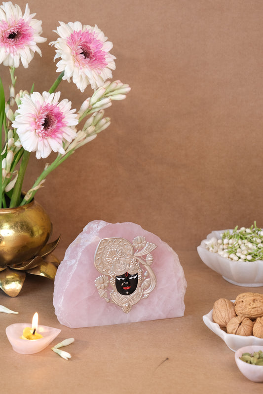 Natural Rose Quartz Stone Pure Silver Shrinath Ji Mukharvind