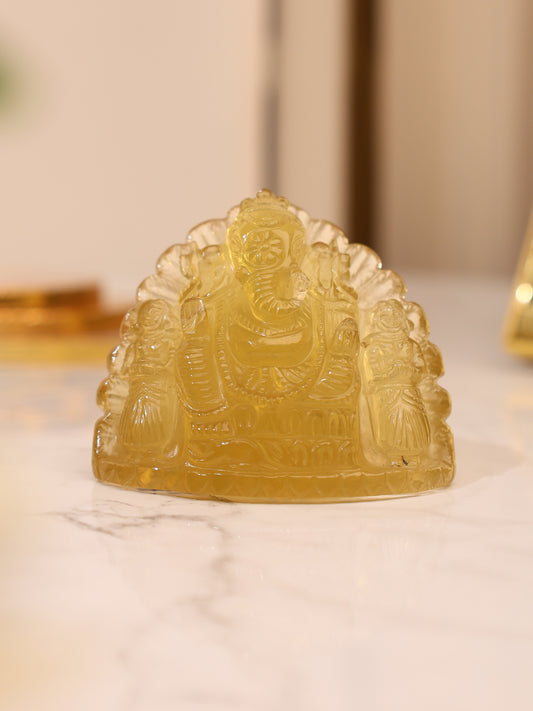 Lemon Quartz Ganesha with Riddhi Siddhi