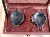 Natural Lapis Lazuli Diya/Lamp with silver plated base (Set Of 2)