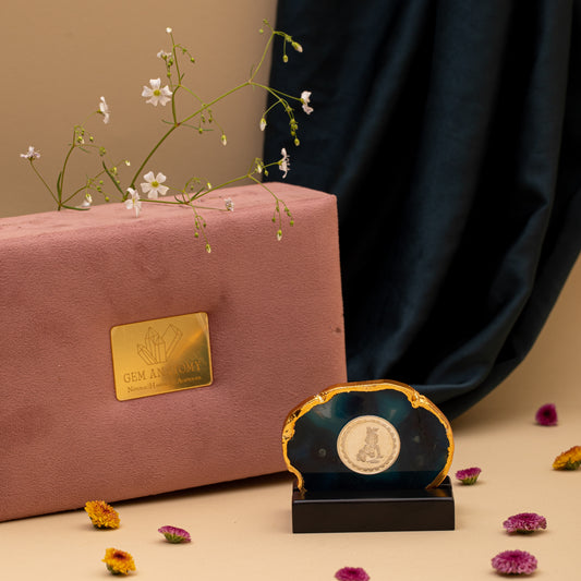 NATURAL GEMSTONE COASTERS WITH PURE SILVER COIN IN 5 GRAMS