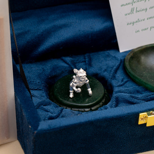 Natural Green Aventurine Base With Silver Laddu Gopala