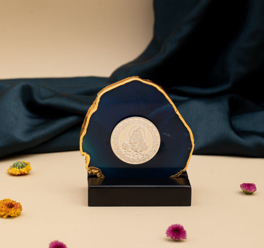 Natural Gemstone Coaster With Pure Silver Coin In 20 Grams