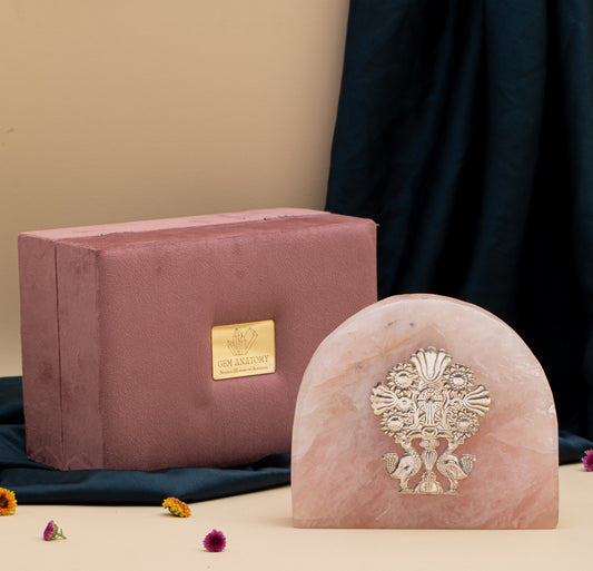 NATURAL ROSE QUARTZ STONE PURE SILVER Tree of life