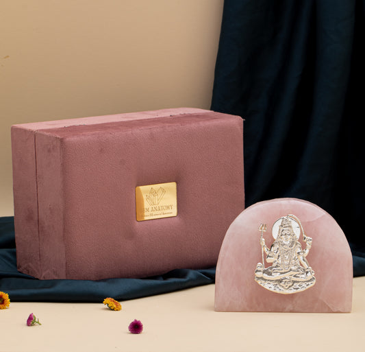 NATURAL ROSE QUARTZ STONE PURE SILVER SHIVA