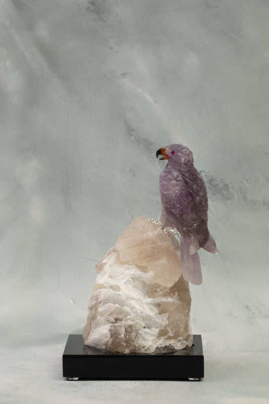 Natural Amethyst bird on Tourmaline base