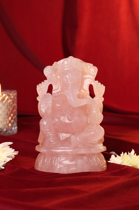 NATURAL ROSE QUARTZ GANESHA