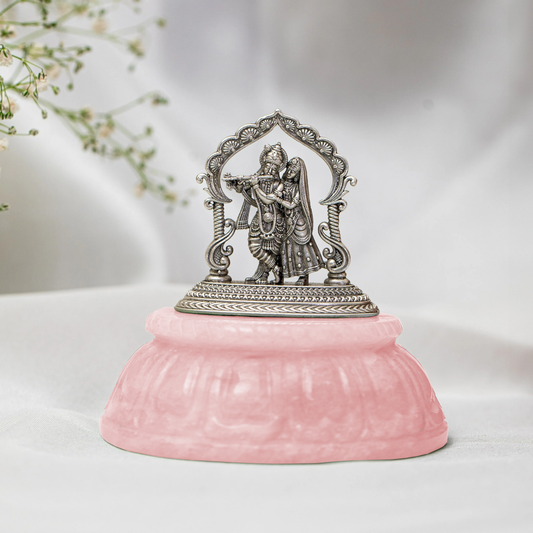 NATURAL ROSE QUARTZ STONE SILVER RADHA KRISHNA (MEHRAB)