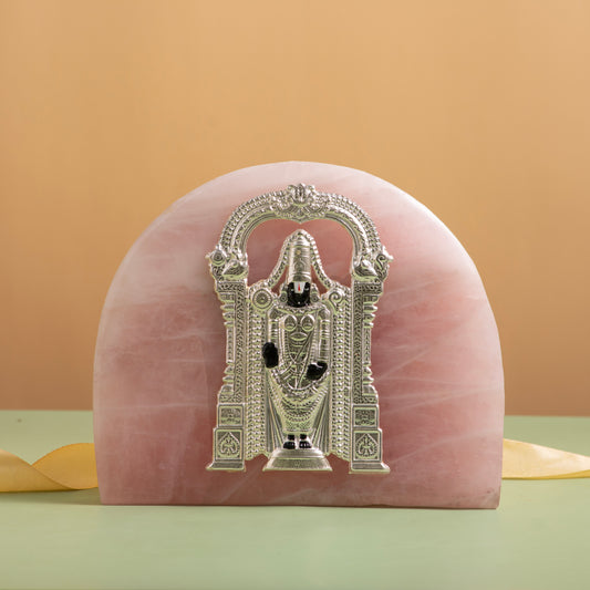 NATURAL ROSE QUARTZ STONE PURE SILVER TIRUPATI BALAJI JI