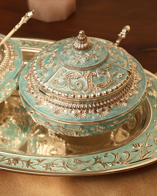 Set of two Sugar pots with tray (Blue)