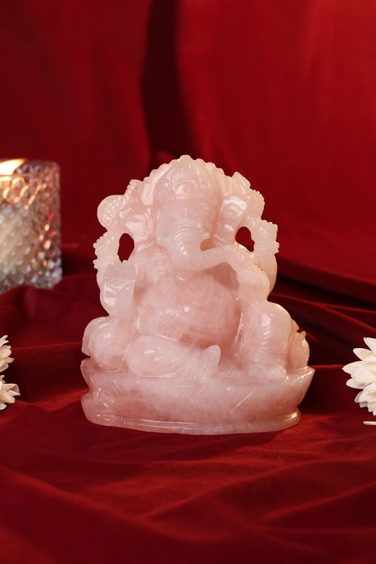 NATURAL ROSE QUARTZ GANESHA
