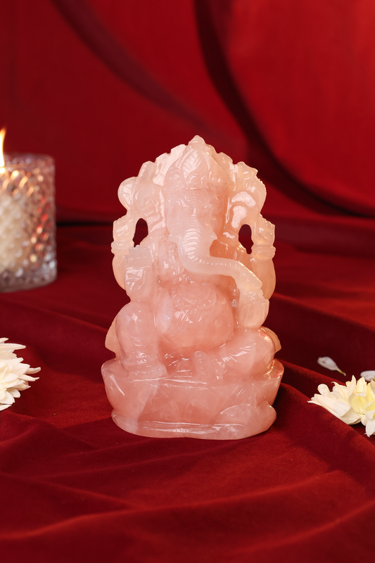 NATURAL ROSE QUARTZ GANESHA
