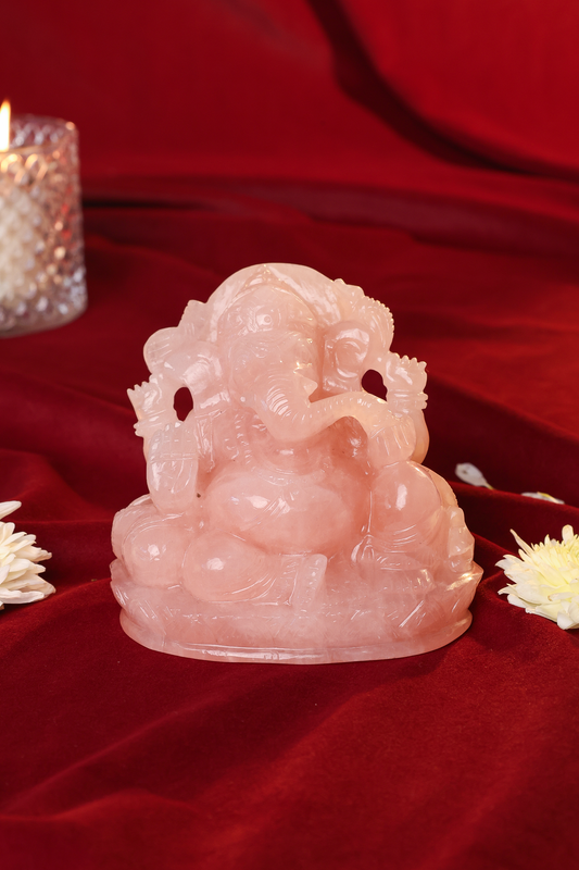 NATURAL ROSE QUARTZ GANESHA