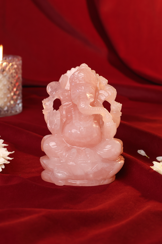 NATURAL ROSE QUARTZ GANESHA