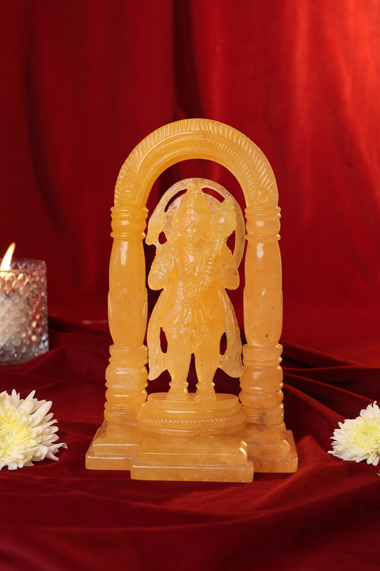 Hanuman Idol Carved in Radiant Yellow Quartz