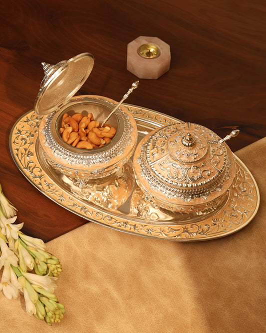 Set of two sugar pots with oval tray (Peach)
