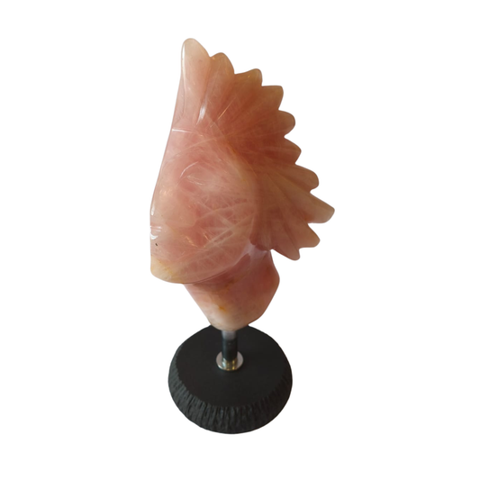 Natural & Handcrafted Rose Quartz Head Sculpture with Black Agate base
