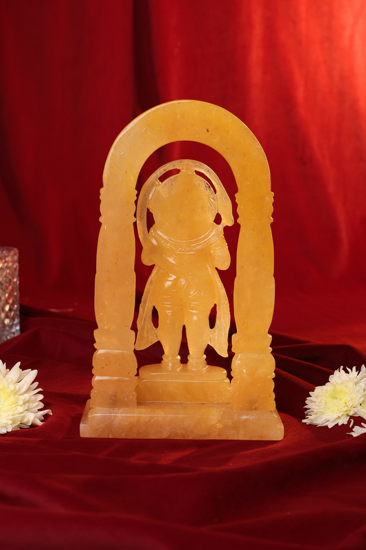 Hanuman Idol Carved in Radiant Yellow Quartz