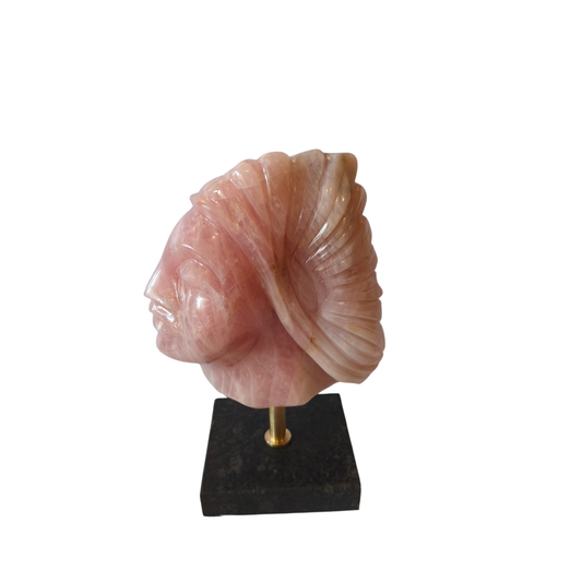 Natural & Handcrafted Rose Quartz Head Sculpture with Black Agate base