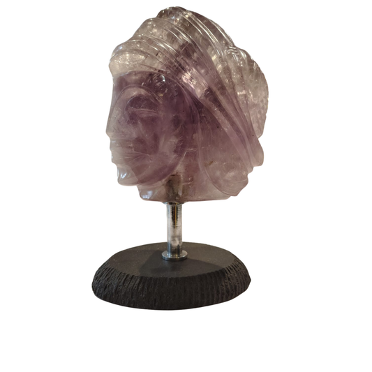 Natural & Handcrafted Amethyst Head Sculpture with Black Agate base