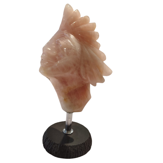 Natural & Handcrafted Rose Quartz Head Sculpture with Black Agate base