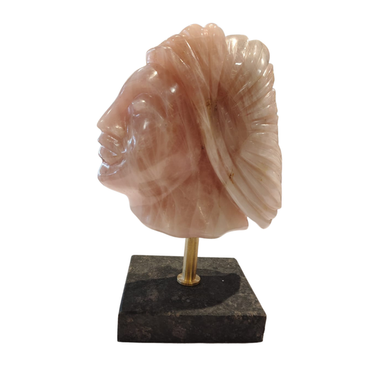 Natural & Handcrafted Rose Quartz Head Sculpture with Black Agate base