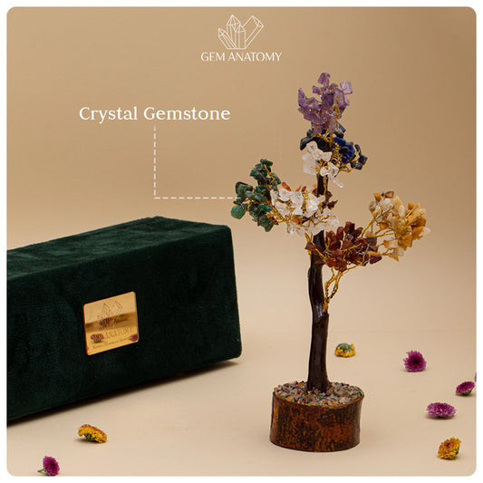 Seven Chakra Crystal Gemstone Tree and a Natural Gemstone Coaster Set Combo