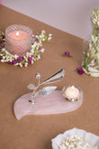 NATURAL ROSE QUARTZ BASE WITH CANDLE STAND AND FLOWER