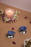 Natural Lapis Lazuli Diya/Lamp with silver plated base (Set Of 2)