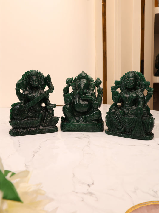 Green Aventurine Lakshmi JI Ganesh Ji Sarasvati Ji