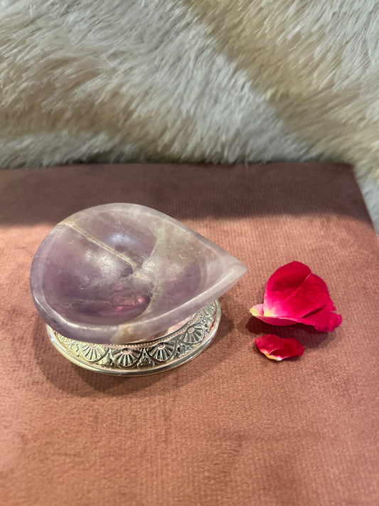 Natural Amethyst Diya/Lamp With Silver Base