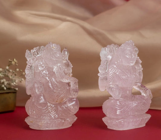 Natural Rose Quartz Lakshmi Ji & Ganesha