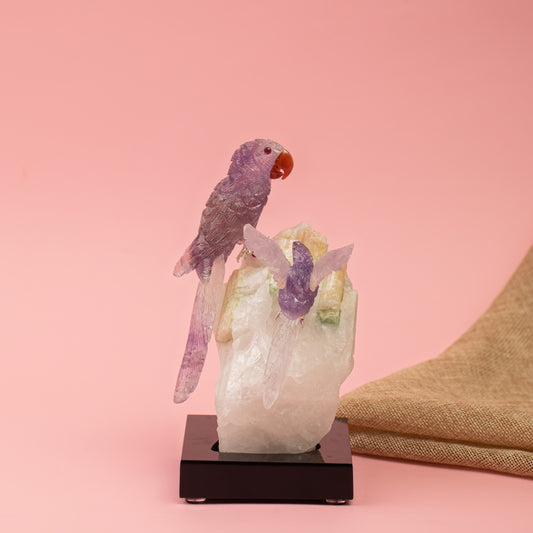 Natural Amethyst birds on tourmaline base