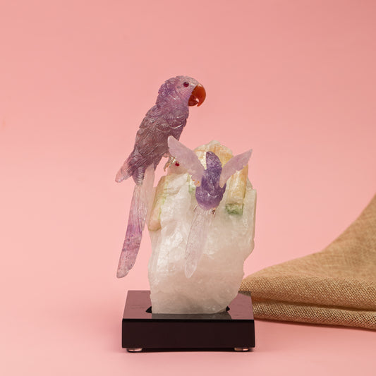 Natural Amethyst birds on tourmaline base