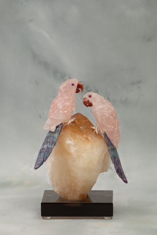 Macaw couple in Rose quartz